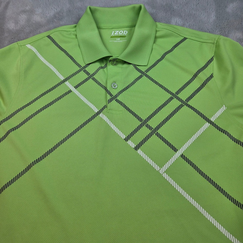 IZOD Golf Polo Shirt Mens Large L Lime Green PerformX Diagonal Grid Short Sleeve